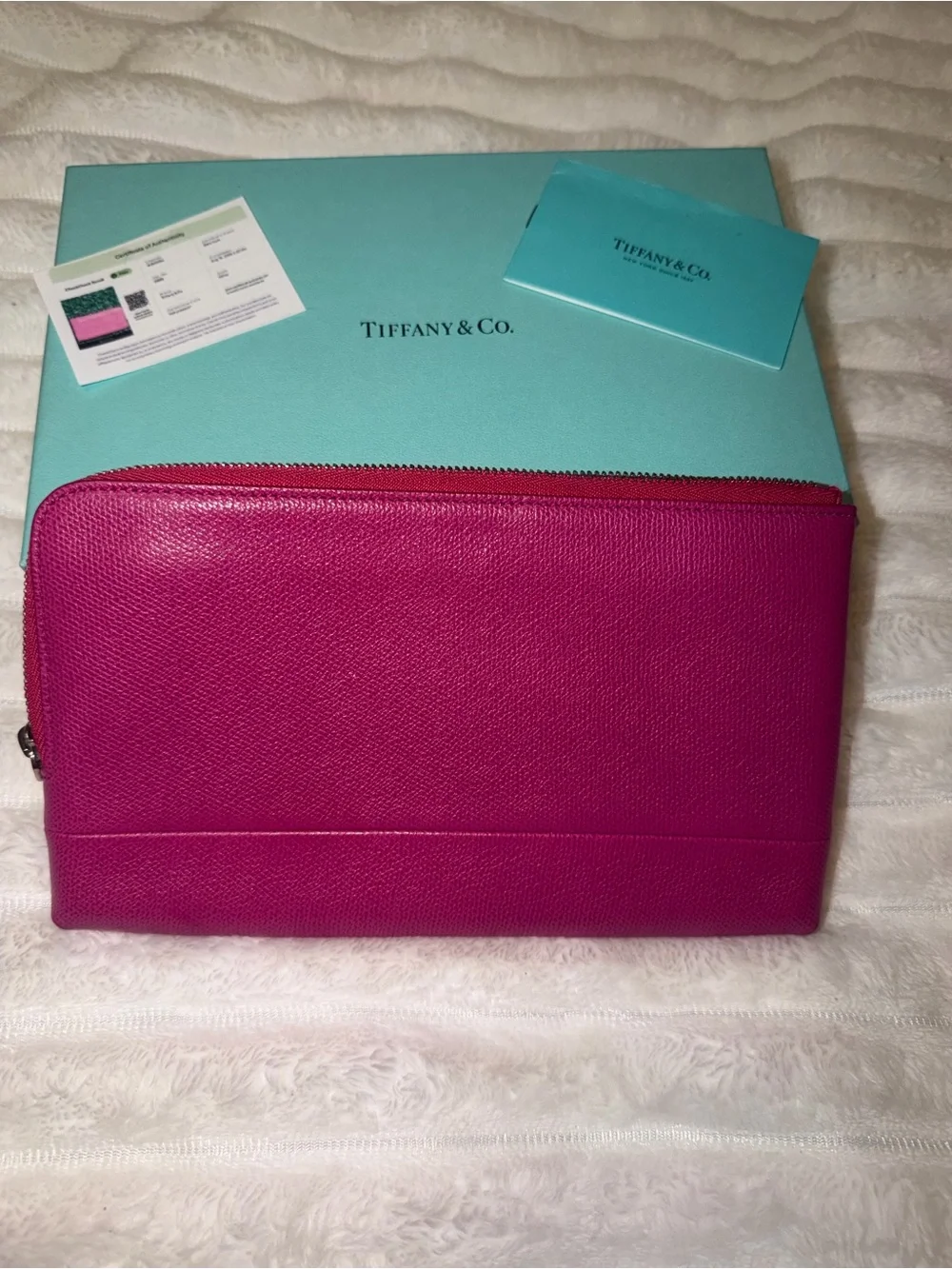 Tiffany & Co. Hot Pink Leather Zip Wallet